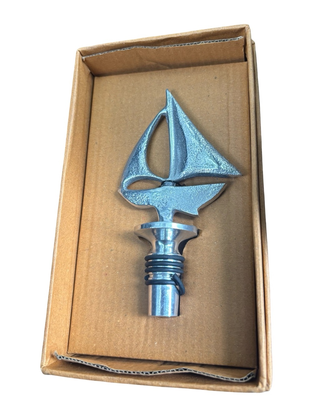 Sailboat Bottle Stopper - Silver Metal Nautical Accent